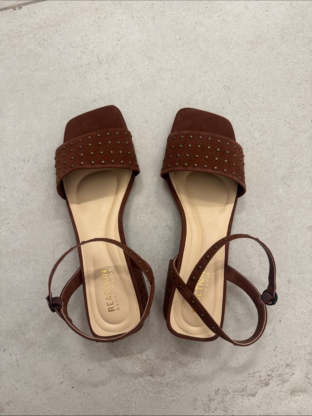 Kenneth Cole Reaction Women's Brown Studded Suede Ankle-Strap Sandals